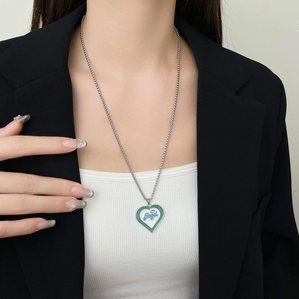 Titanium Steel Necklace Female Sweet Cool Wind Love Pendant Necklace Hip Hop Fresh Street Long Sweater Chain