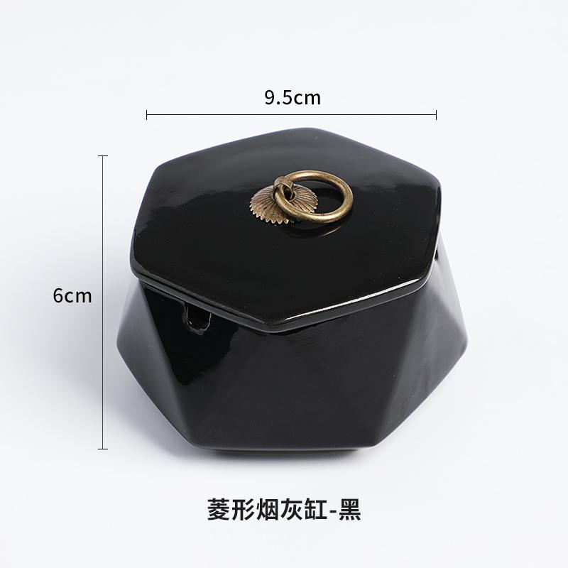 Creative Ceramic Ashtray Diamond Shaped Copper Buckle Storage Box with Lid Living Room Anti Fly Ash Home Decoration Accessories