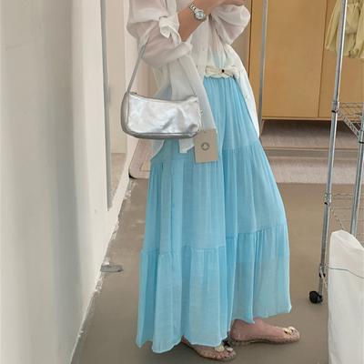 DIMANAF 2025 Summer Women New Skirts Solid Elastic Waist Pleated Elegant Skirts
