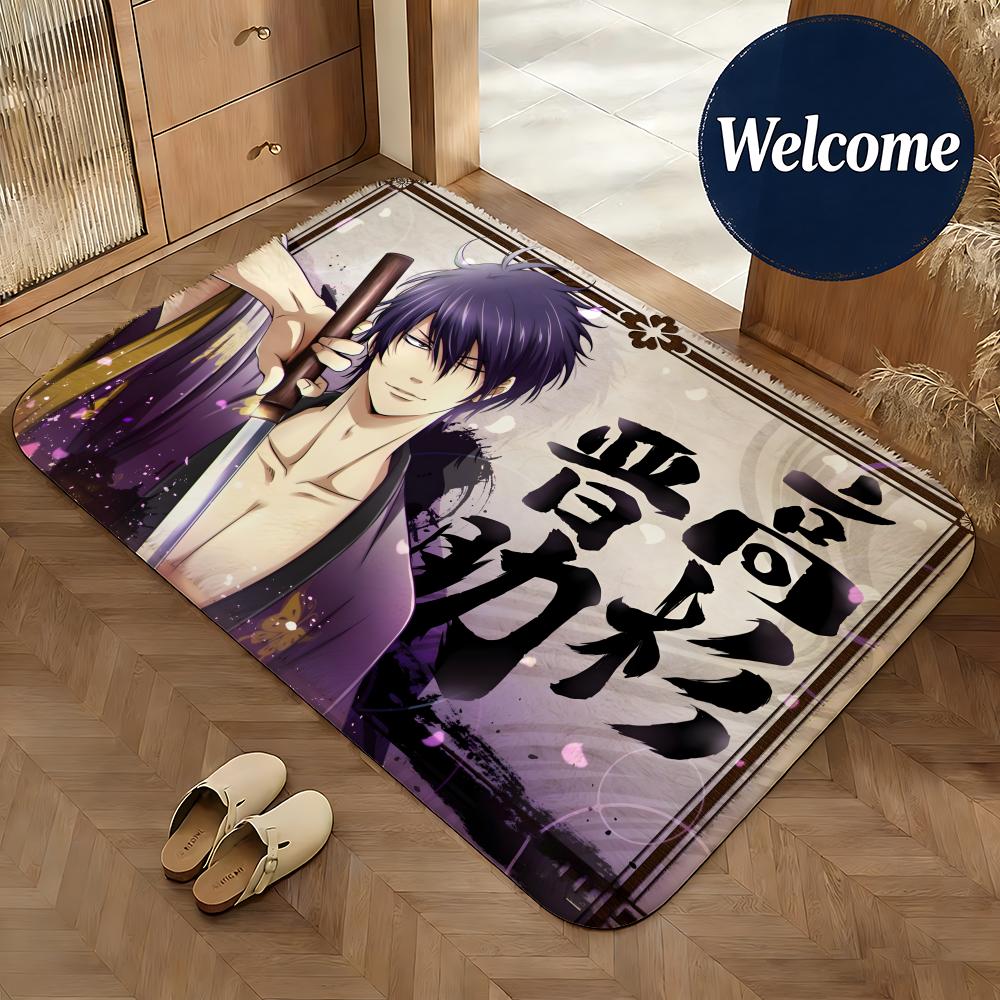 Soft Flannel Floor Mat Anime Gin Tama Floor Mat Non-Slip Absorbent Doormat Bathroom Bedroom Home Decor Rug