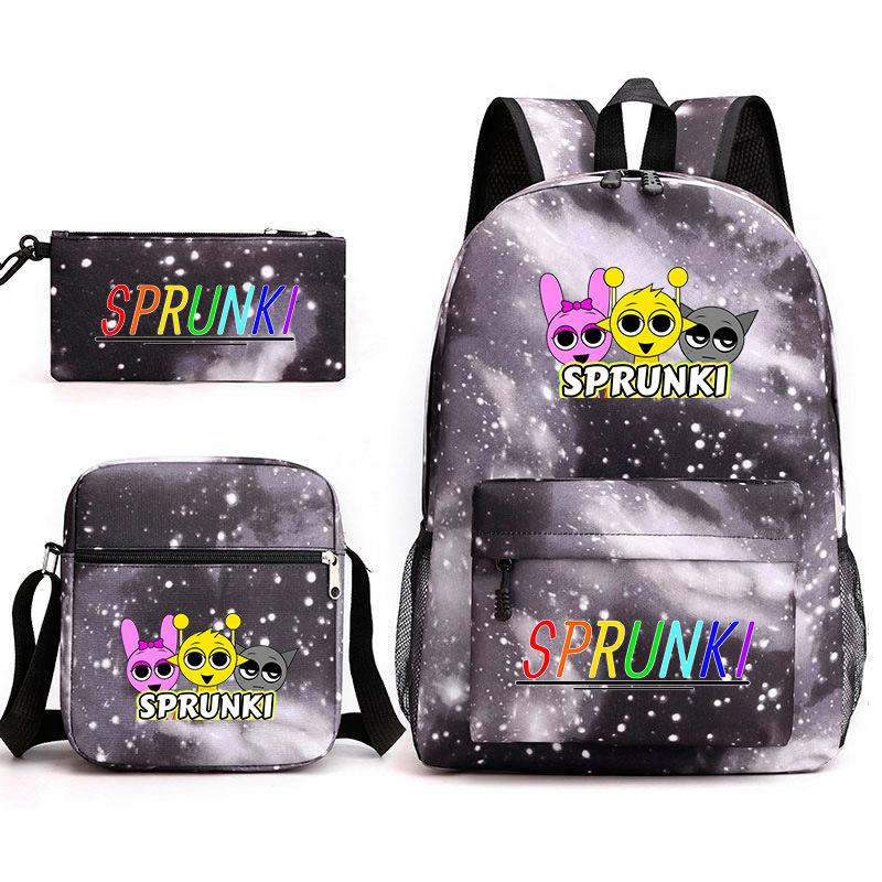 New rhythm box Sprunki music game schoolbag backpack pencil bag three-piece set student heat transfer backpack