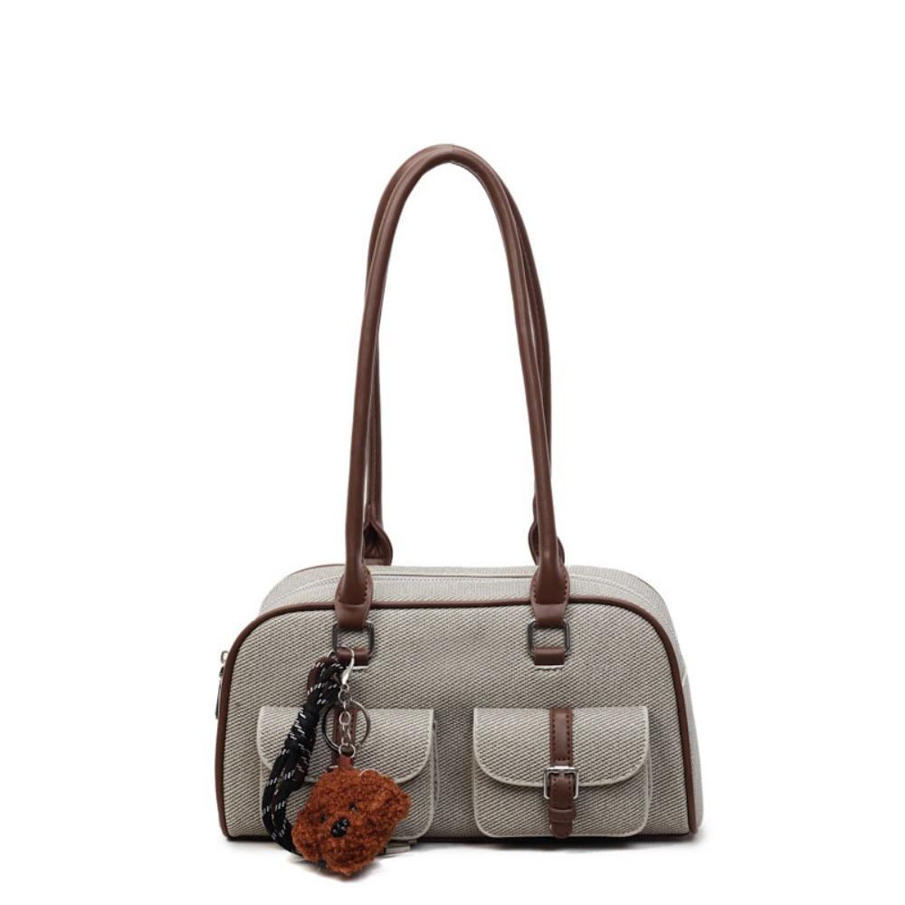 

Кожаная сумка через плечо большой вместимости Дизайнерская сумка под мышкой Сумка с двойными карманами Свидания Событие серый