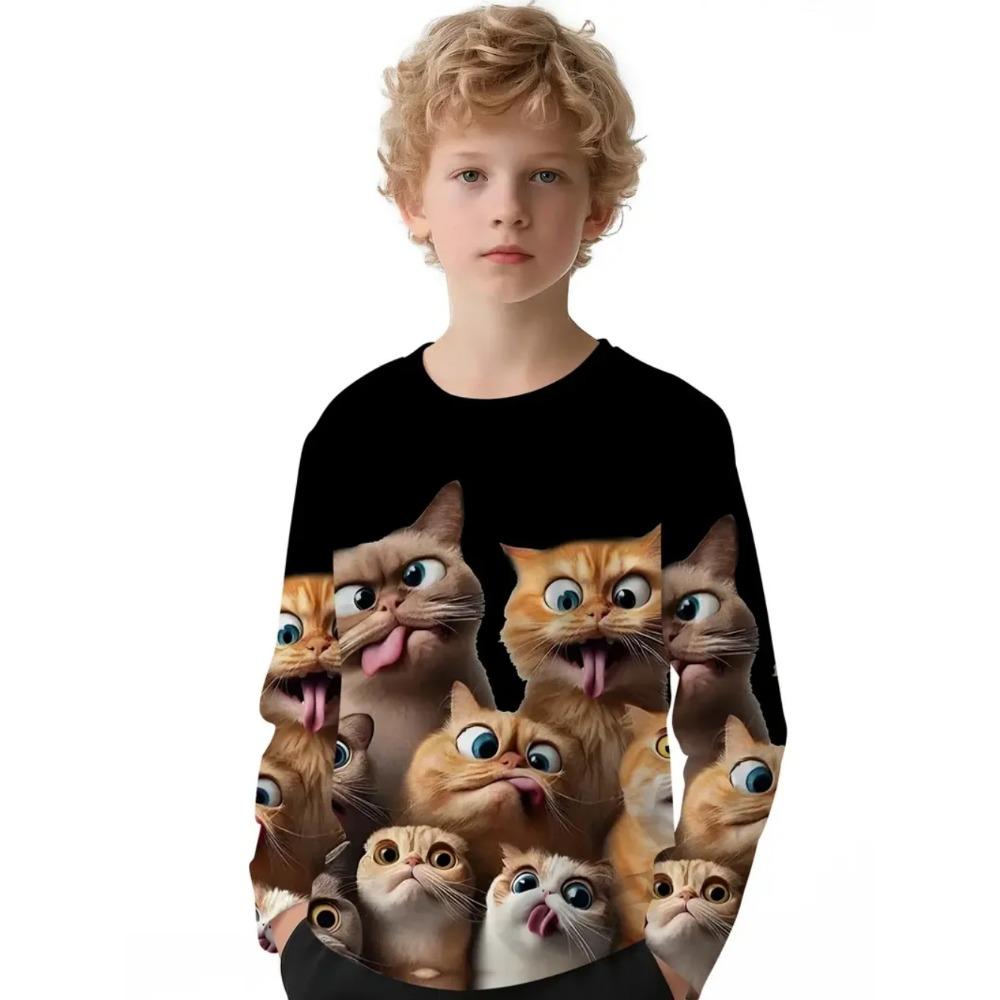 Spring and Autumn Round Neck 3D Animal Printed Top Fashionable Casual Long Sleeved Children's Boy T-shirts