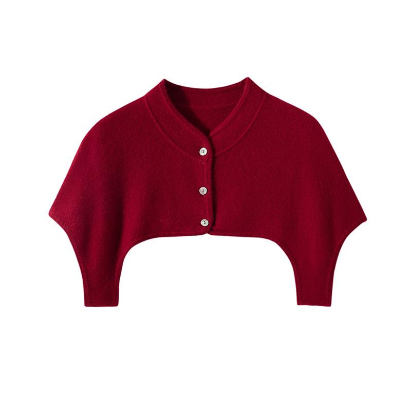 Women's 100% Pure Cashmere Button-Up Shoulder Warmer - Soft, Smooth, Solid Color Knit for Autumn & Winter with Half-High Collar