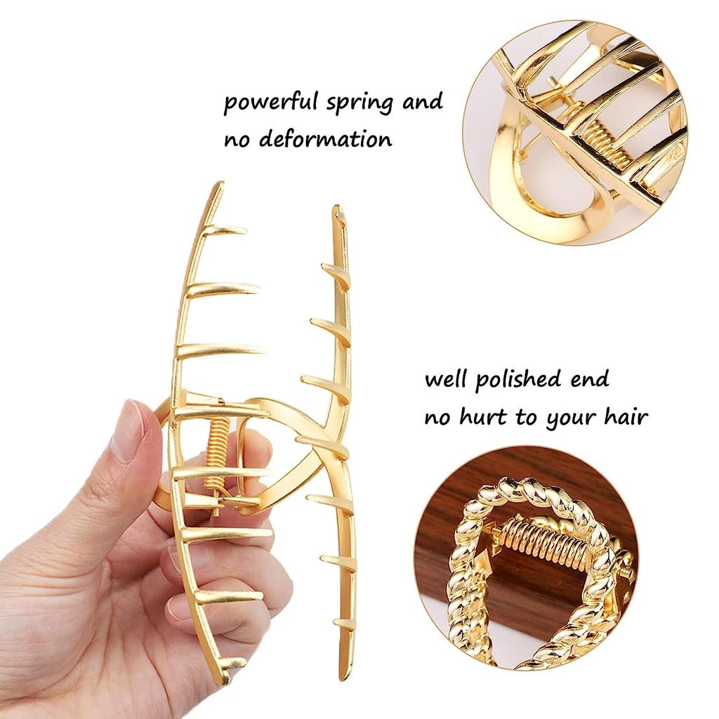 3pcs Elegant Metal Big Claw Clip for Heavy Hair, Strong Hold Big Non Slip Hair Clip for Long Hair, Fashion Styling Accessory, Fo