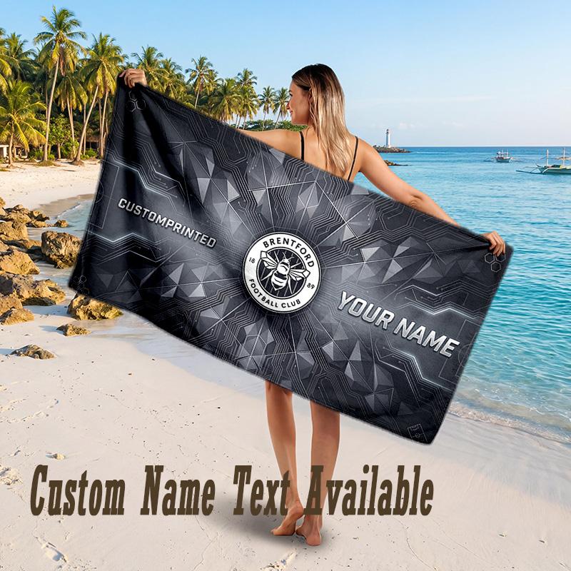 Brentford Football Design Beach Towel Custom Text Large Towel for Beach Vacation