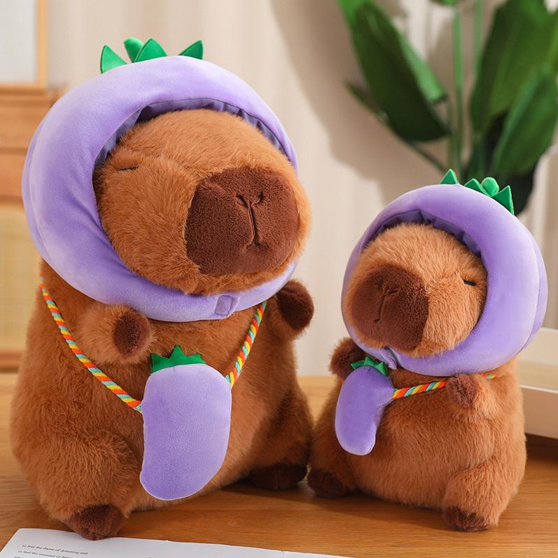 Non-Toxic New Vegetables Hat Capybara Plush Toy Simulation Capibara With Carrot Eggplant Pumpkin Stuffed Animals Birthday Gift
