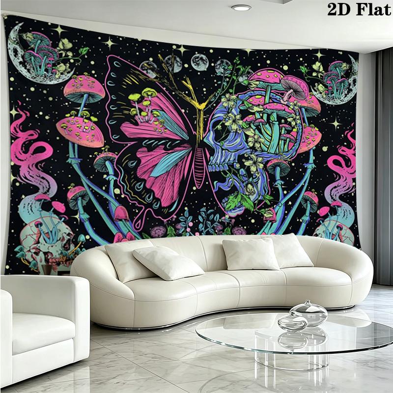 Skull and Butterfly Wall Tapestry Aesthetic Wall Hanging Printed Fabric Blanket Decorative Tapestries for Bedroom Living Room Home Decor