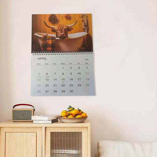 Yousheng Highland Cow Calendar 2026 Scottish Cow Wall Calendar Hanging Monthly Planner Animal Calendar for Farmhouse Home Wall Decor