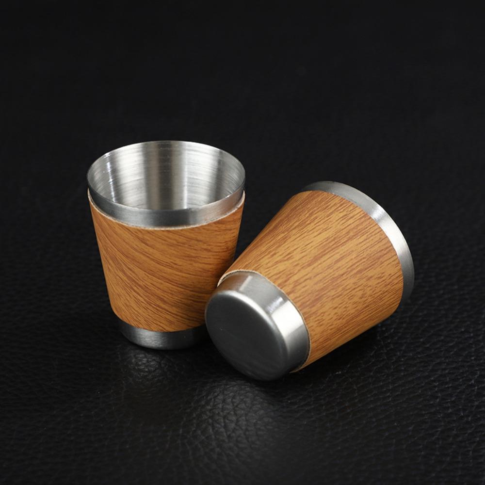 with Wine Cup and Funnel Wine Flagon Stainless Steel Wine Bottle Wood Grain Hip Flask Set  Outdoor