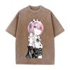 Hot Anime Re Zero Ram Cute Print T-shirt Men Women Tshirts Short Sleeve Cotton Clothing Retro Washed T Shirt Harajuku Loose Tops