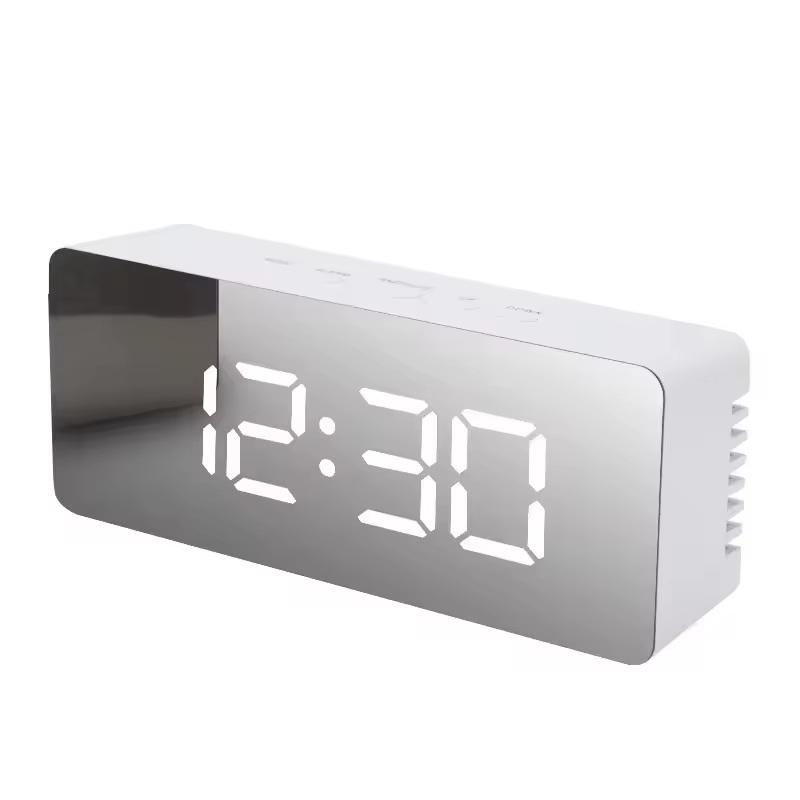 Mirror Led Digital Alarm Clock With Temperature Display And Smart Night Light For Bedroom, Makeup Vanity And Office Use
