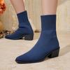Large Size High-heeled Ankle Boots Women, 2026 Spring Autumn New  Knitted Pointed Toe Thick Heel Elastic Women's Boots