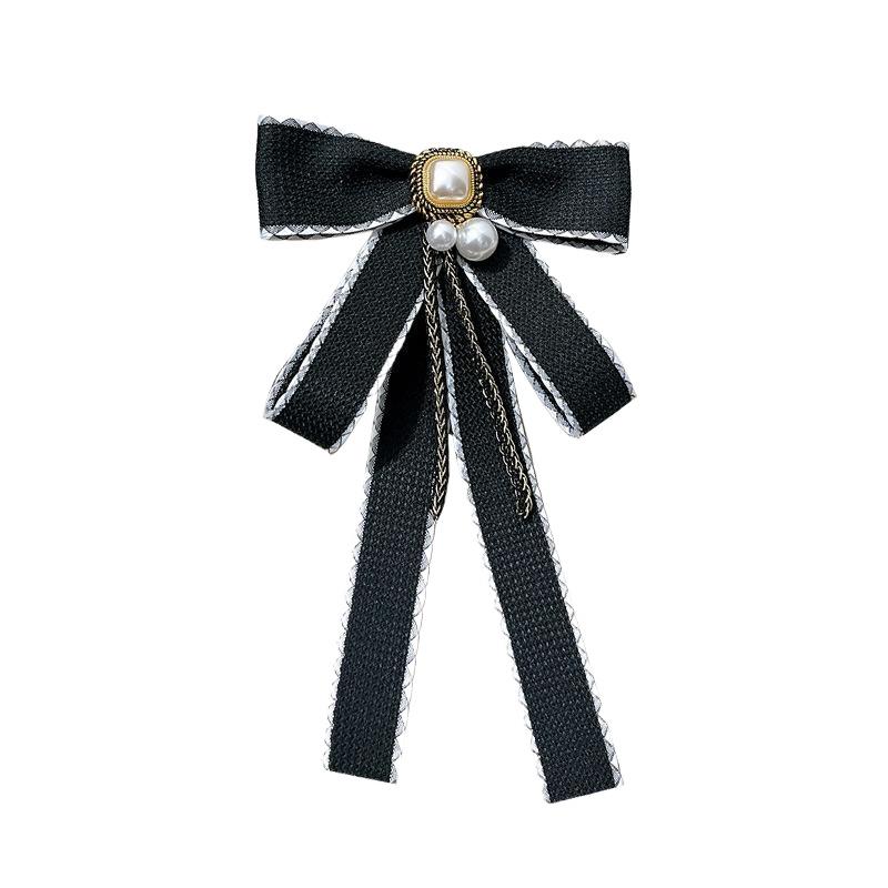 Korean Style Simple Bow Tie Pin Simple Imitation Pearl Brooch Women Black Mourning Corsage Shirt Collar Clothes Brooches
