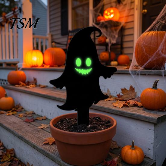Spooky Outdoor Silhouette Halloween Garden Stake, Black Cat Yard Sign with Glow-in-the-dark Easy Installation Stakes Eyes, Waterproof Ghost