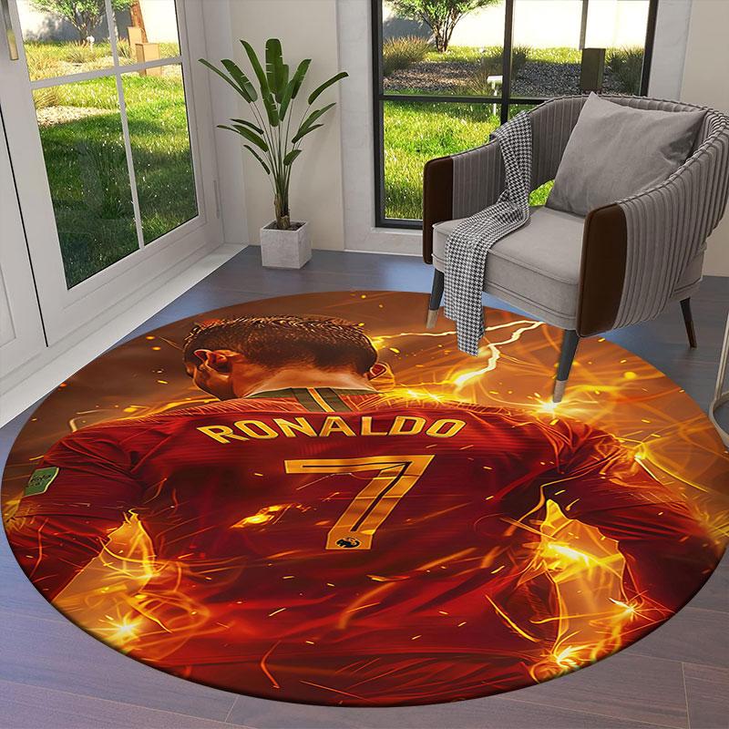 CR7 Cristiano Ronaldo Round Area Rug,Carpet Rug for Living Room Bedroom Sofa Playroom Decor,Non-slip Floor Mat