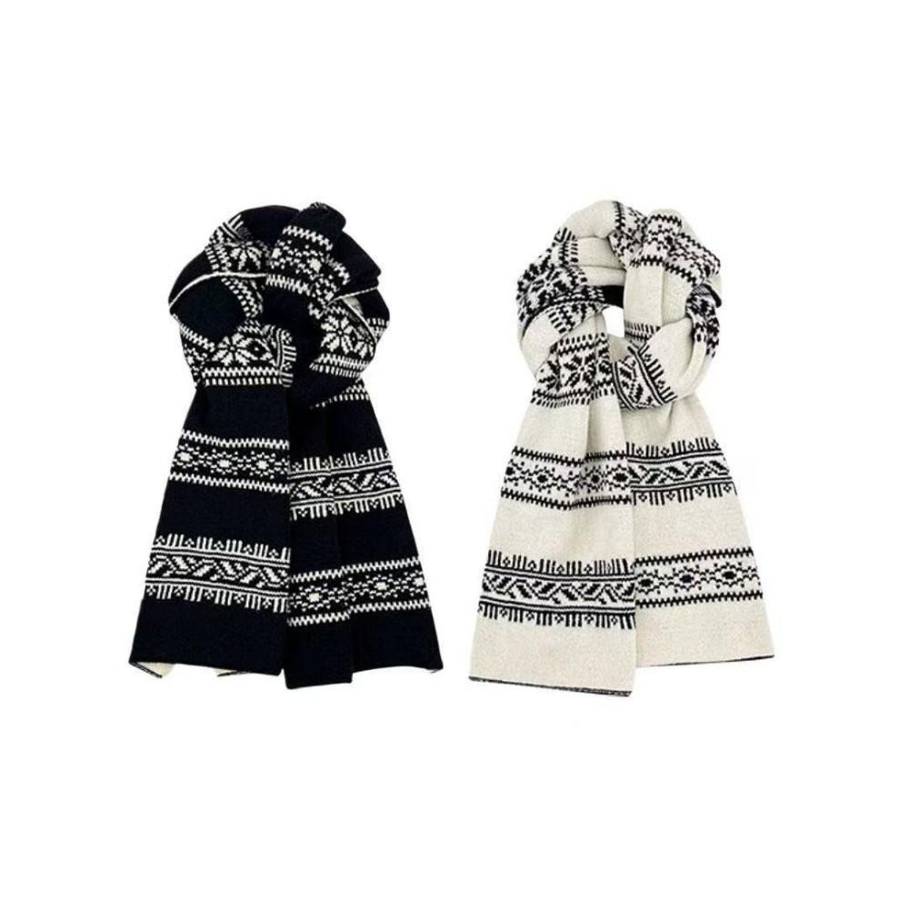 Retro Jacquard Pattern Fair Isle Knit Scarf Thick Knit Fabric Neck Warmer Shawl Winter Daily Wear