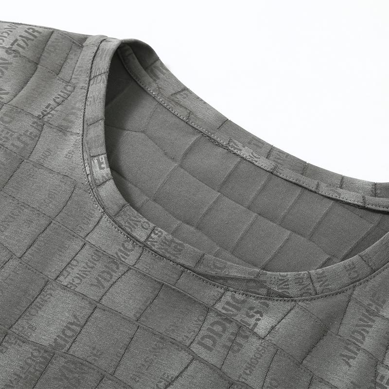 Men's Plus Size Grid Text Print T-Shirt – Textured Short Sleeve Casual Tee (Sizes 5XL-11XL) for Summer Streetwear