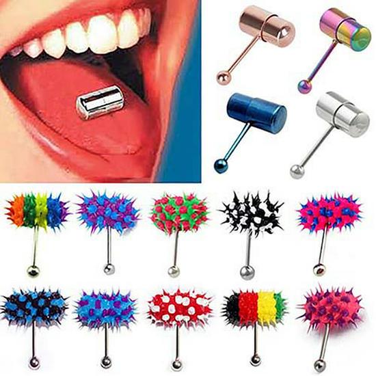 Vibrating Tongue Rings: Stylish Electroplated Stainless Steel Body Piercing Jewelry