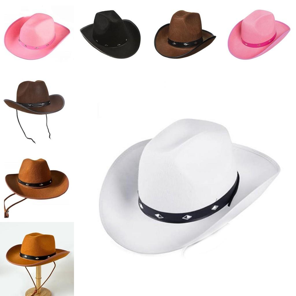 Pink Denim Cowboy Hat With Metal Rivets For Festival And Themed Events