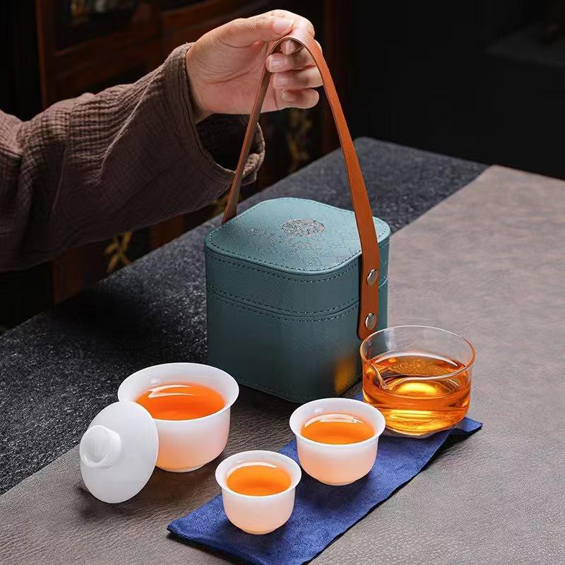 White ice seed jade porcelain travel tea set Kuaike cup business event souvenir company annual meeting gift