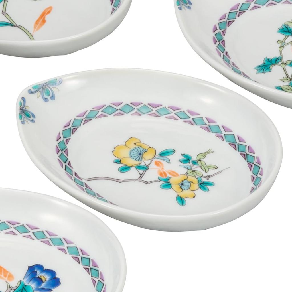 Kutani Ware Size Plate Set with Different Flower and Flower Pictures "Iwataya" 4.8 K8-58