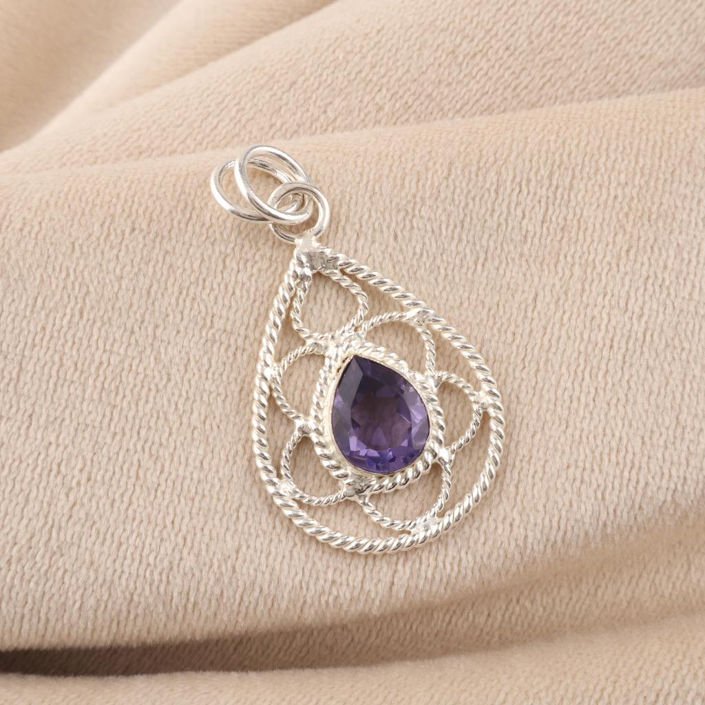 Iolite Gemstone 925 Sterling Silver Statement Designer Pendant 1.40" For Wedding PP-19-6