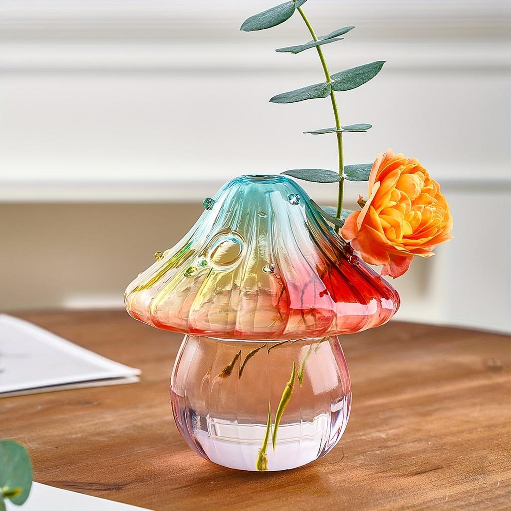 Boho Mushroom Vase - Hydroponic Cylinder Planter for Living & Dining Room, Vibrant Pastel Colors, Perfect for Coffee Shop & Home Decor, Plant Deco