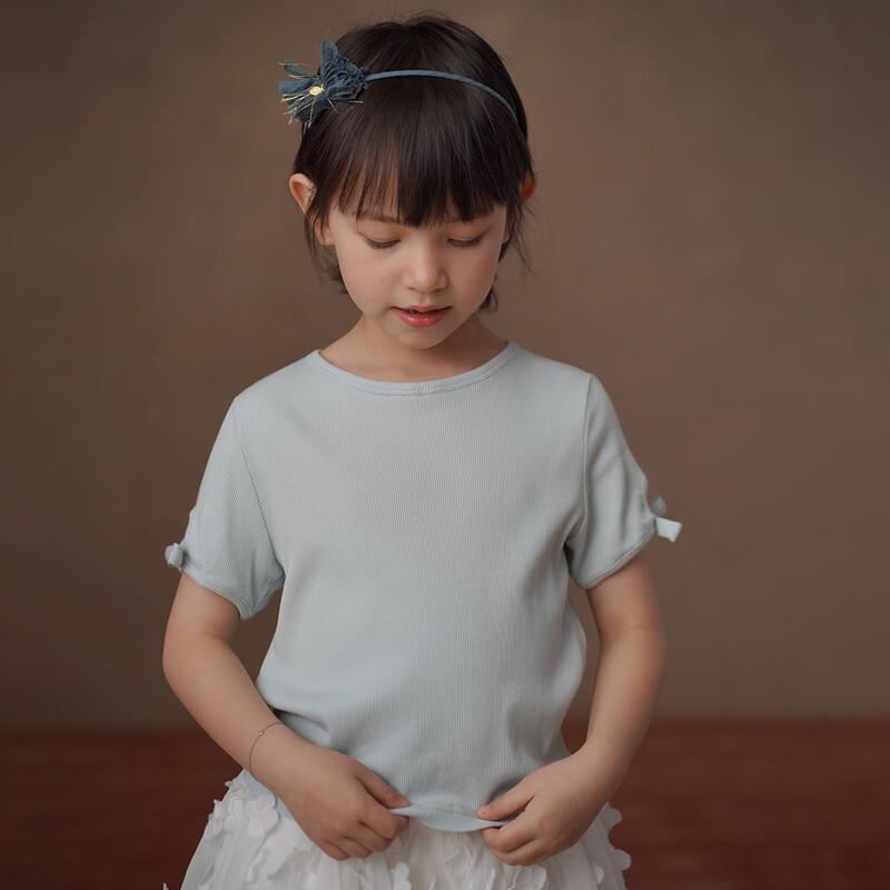 Hacikis Girl s Elastic Knit Short Sleeve T-Shirt 110