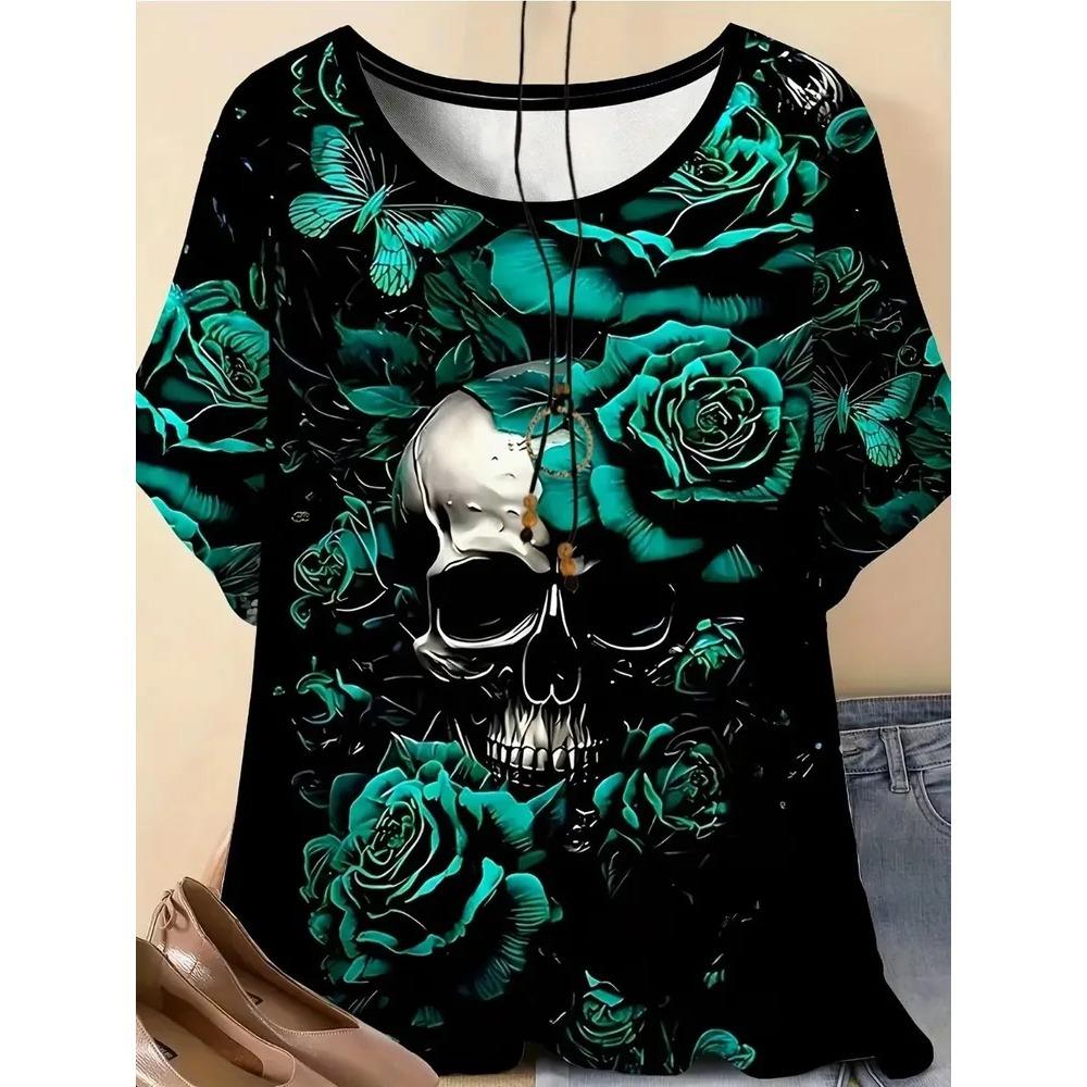 Retro Flower 3D Printed Short Sleeved T-shirt Fashionable Comfortable Soft Breathable Large Loose Womens T-shirt