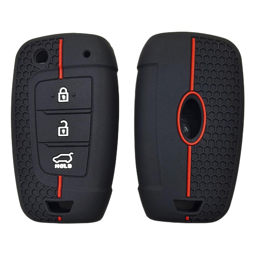 1Pc Black/Red/Blue Car Key Case,For Hyundai Fiesta IX25 Folding 3-Button Honeycomb Pattern Silicone Key Case,Car Accessories