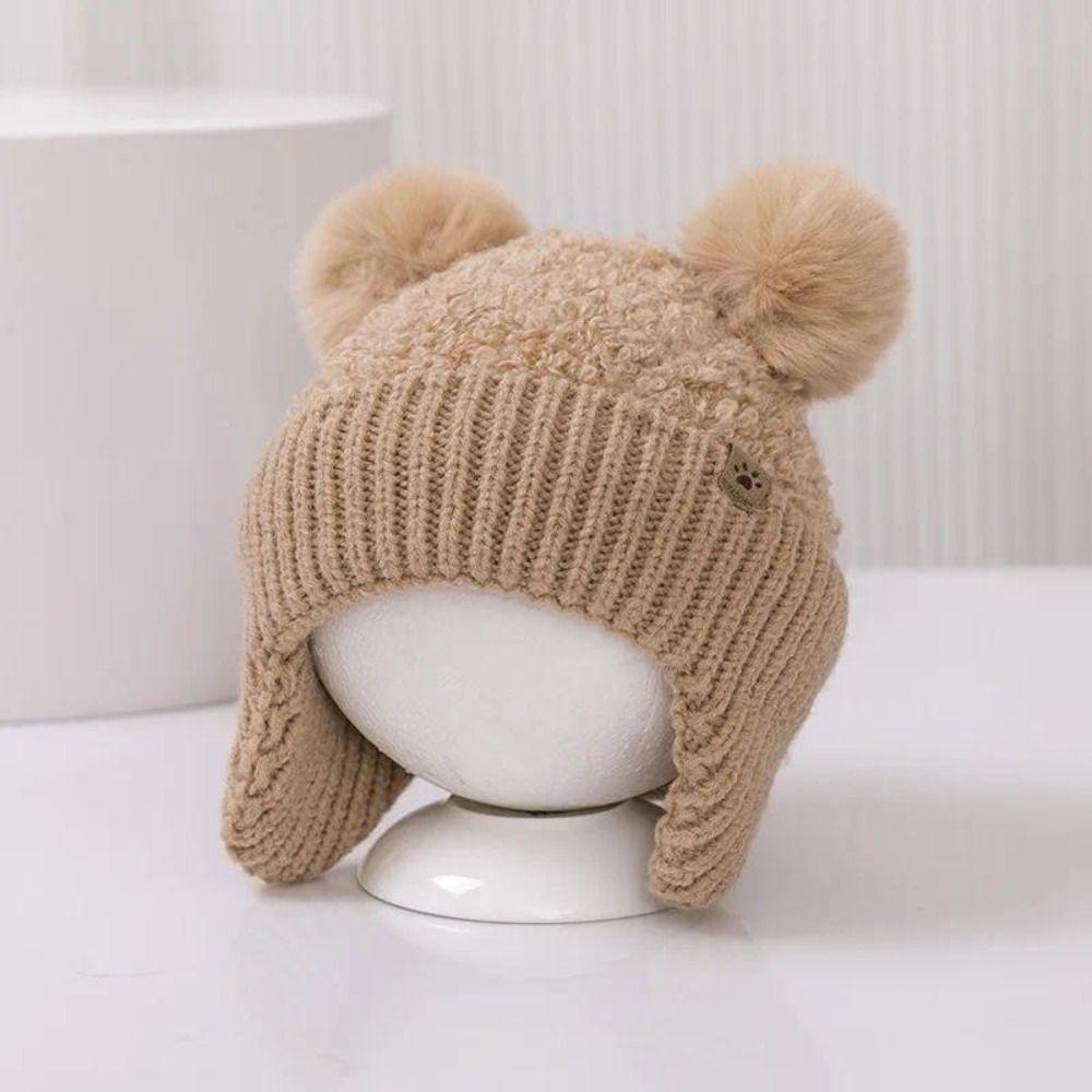 Double Hairball Knit  Cap Knitted Beanie Cap Cute Baby Hat  Kids