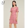 JZ Jiuzi Shopping Mall Same V-neck Lace Embroidered Pink Waist Waist Dress Summer New Style