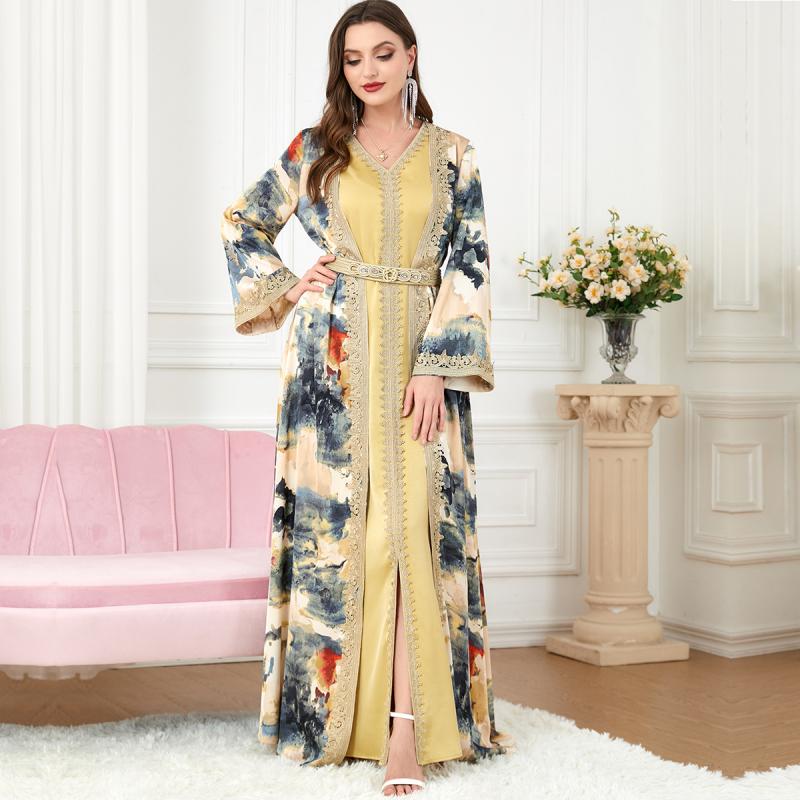 Middle Eastern Robe Patchwork Muslim Two-piece Dress, Muslim Clothing, Foreign Trade Set, Women's Fashion