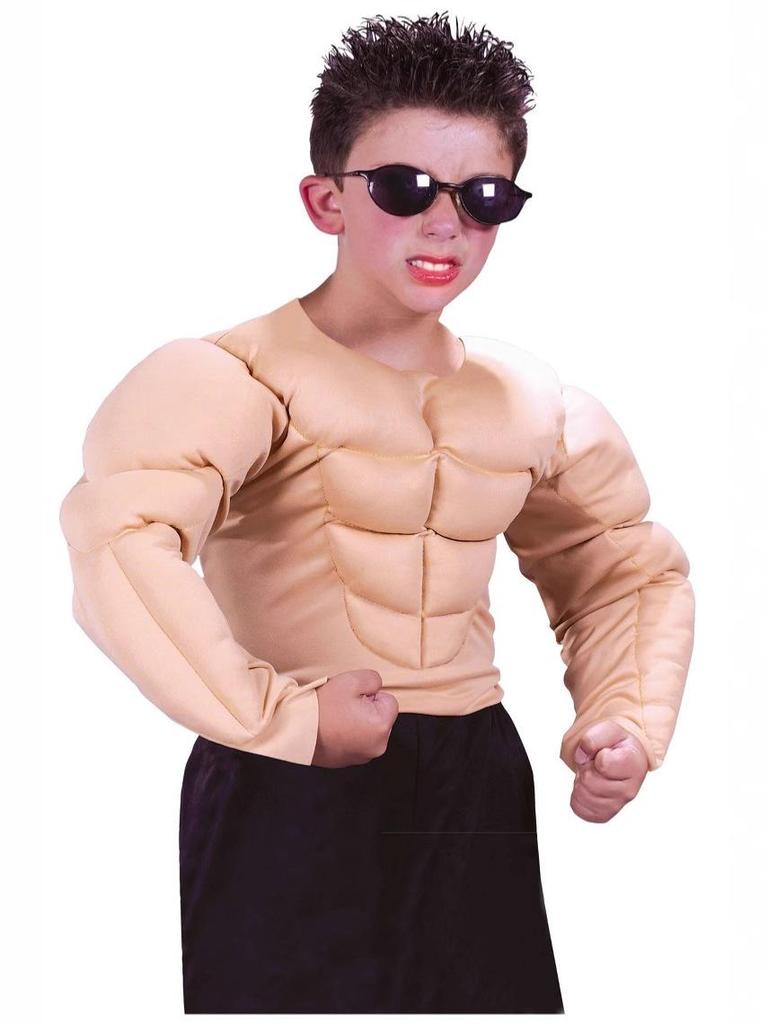 Muscle Man Cosplay T-Shirt with Fake Pectorals and Abs for Boys