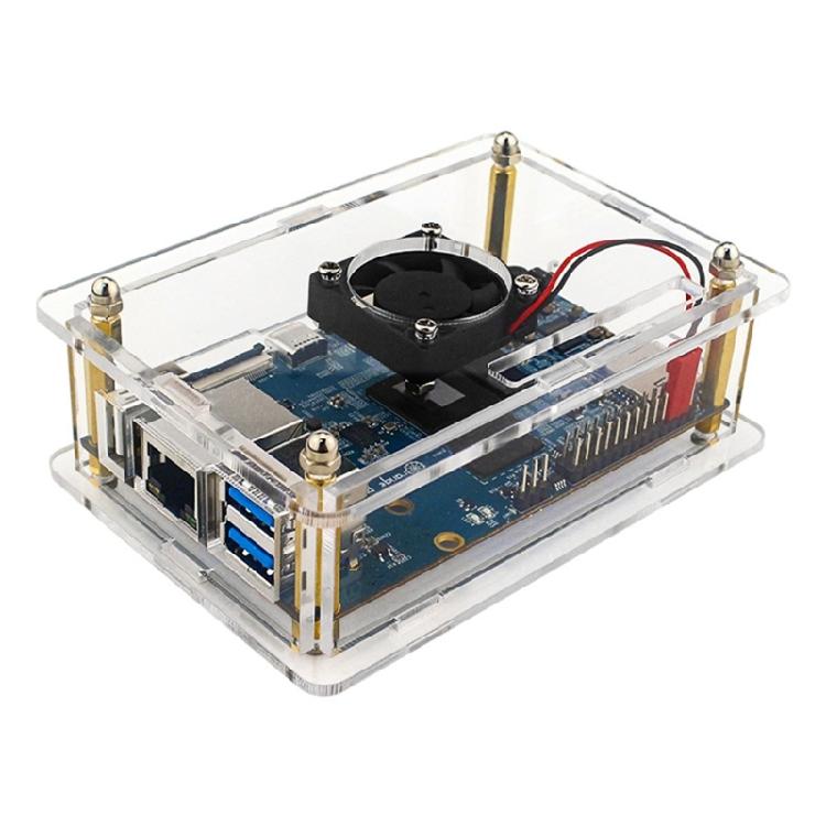 Fully Vented Acrylic Cover Case with Cooling Fan Heatsinks for Orange Pi 5