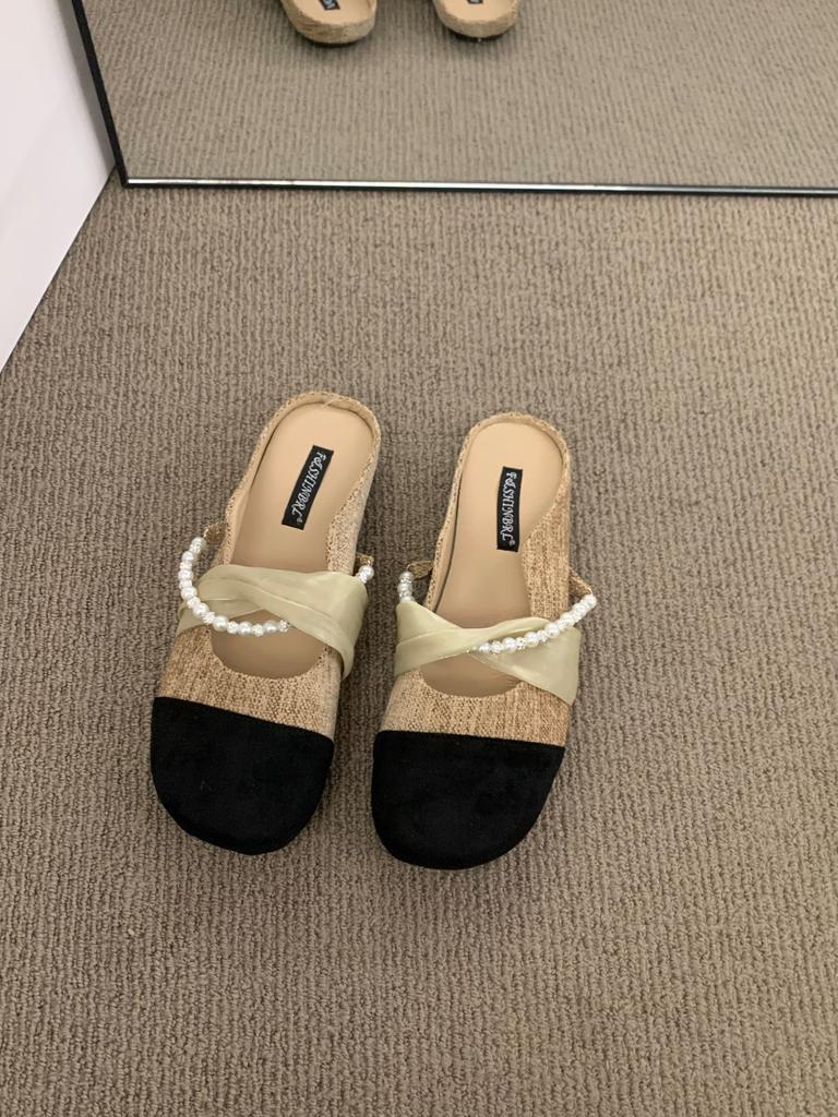 French Flat-bottomed Small Fragrant Bag Head Half Slippers Women's Shoes Wear 2025 New Summer Evening Breeze Mary Jane Single Shoes