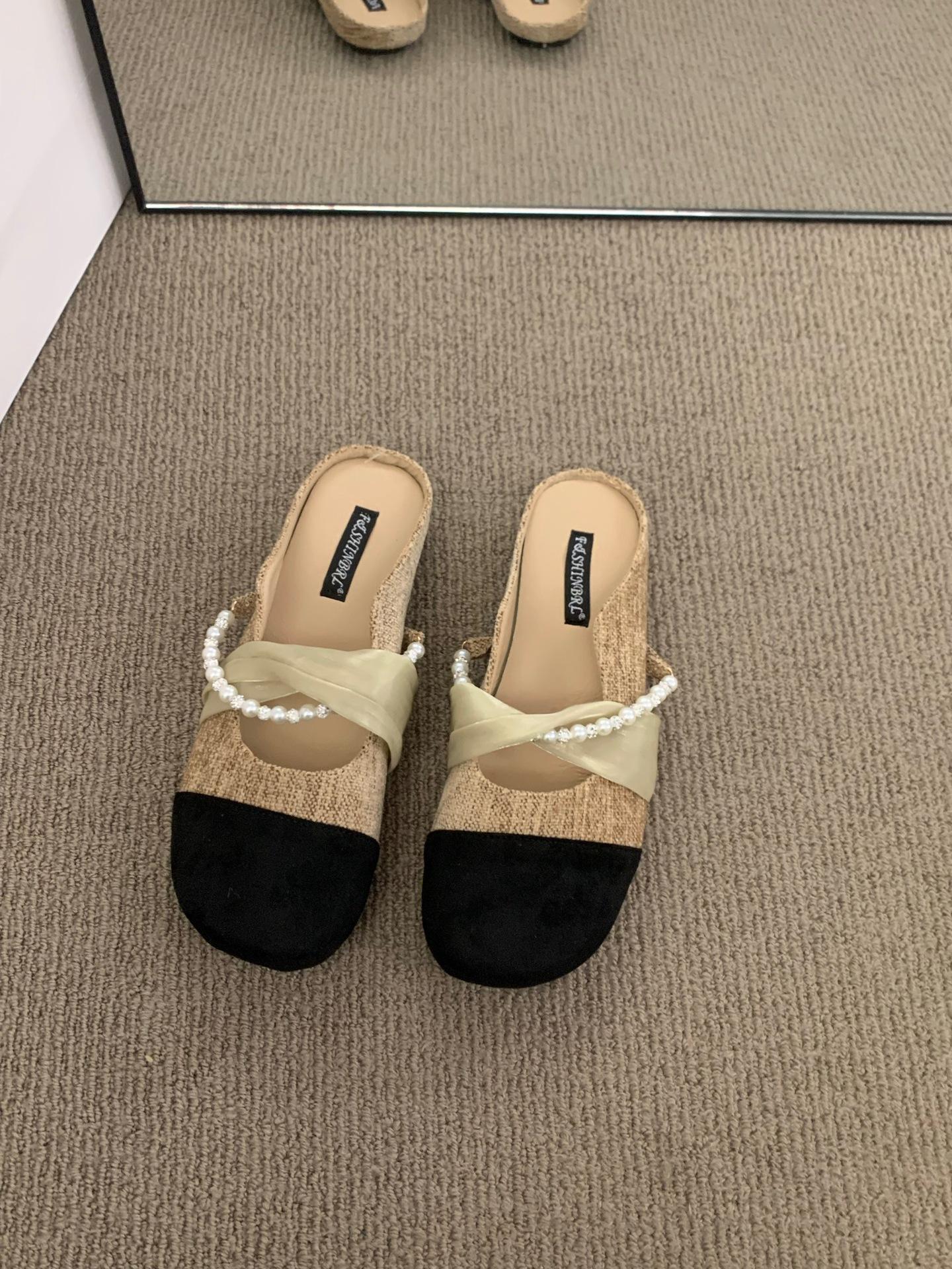 

Французские туфли-лодочки на плоской подошве, маленькие ароматные туфли-полусабо, женская обувь, носить 2025, новые летние, вечерний бриз, Мэри Джейн, одинарные туфли 40 хаки