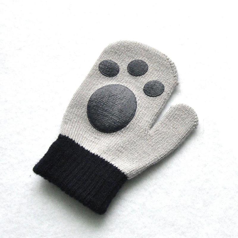 Children Short Gloves Winter Baby Footprint Knitted Plush Furry Full Finger Mittens Autumn Knitting Hand Warmer 1-4 Years Old