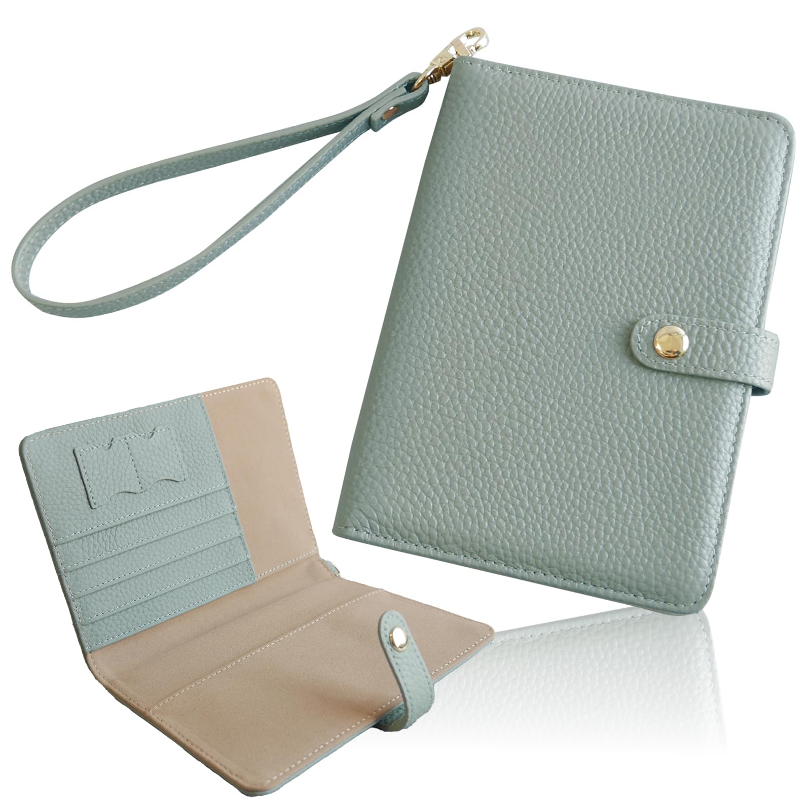 

Passport Case with Detachable Muted Genuine Cute for Travel [Liscia] Anti-Skimming Protection, Strap, Color, Leather, Women s (Smoky Blue)