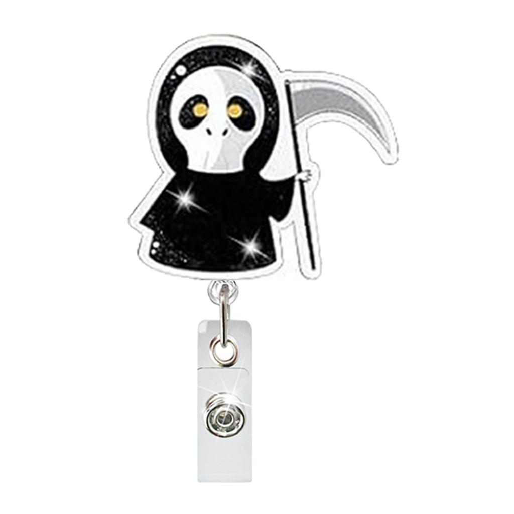 Acrylic Halloween Spooky Ghost Eyeball Skeleton Retractable Badge Reel Rotating ID Badge Holder Crocodile Clip for Doctor Nurse