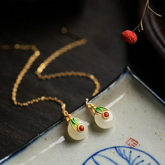 

Women s Retro Jade & Gold Tassel Earrings