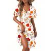 Women's Fashion Short Sleeve Wrap Sundress V-Neck Floral Print Dresses