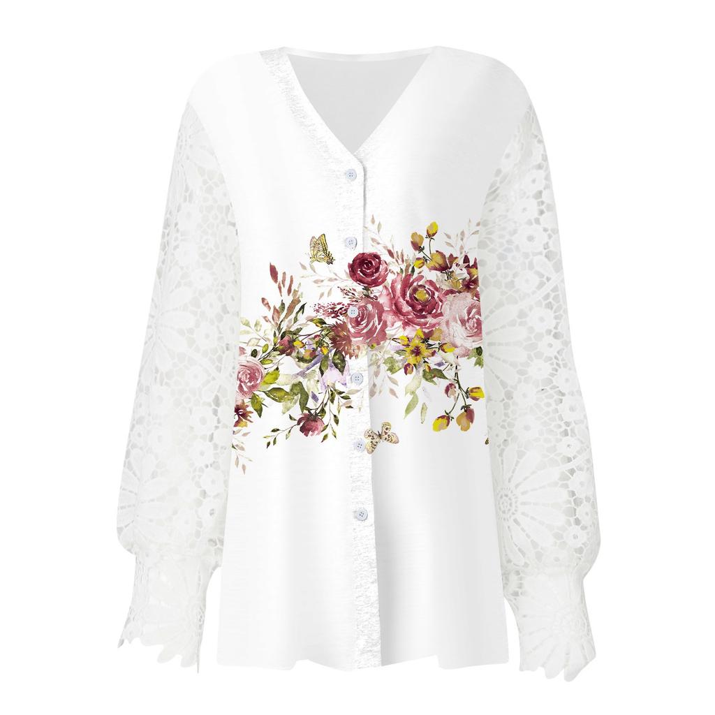Women's Shirt Blouse Outerwear Print Long Sleeve Casual Holiday Basic Button Tops Cardigan