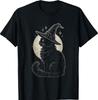 Cute Black Cat Witch Hat Moon Retro Coquette Boho Halloween T-Shirt