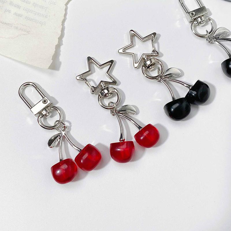 Korean  Cherry Keyring Sweet Fresh Simulation Fruits Keychain Women Girls Bag Pendant Handbag Shoulder Bags Keychain