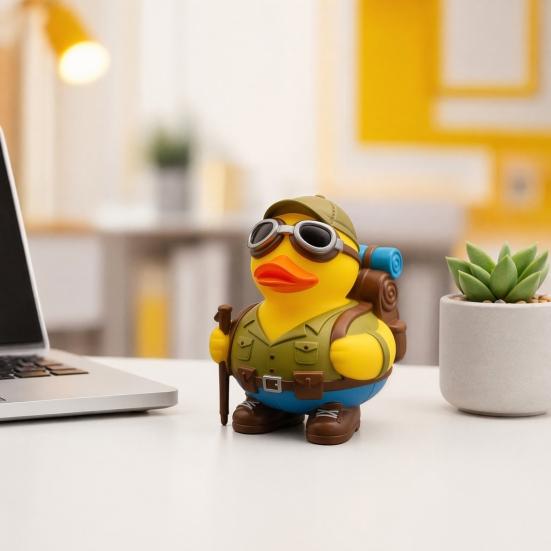 Yousheng Yellow Duck Ornament with Mountaineering Gear, Outdoor Explorer Theme Decorative Figurine, Synthetic Resin Duck Statue for Desktop Bookshelf