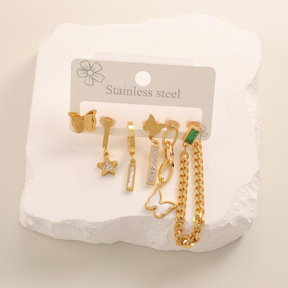 Love five-pointed star earrings, exaggerated large earrings, high-end stainless steel large earrings, gold-plated and non-fading round earrings.