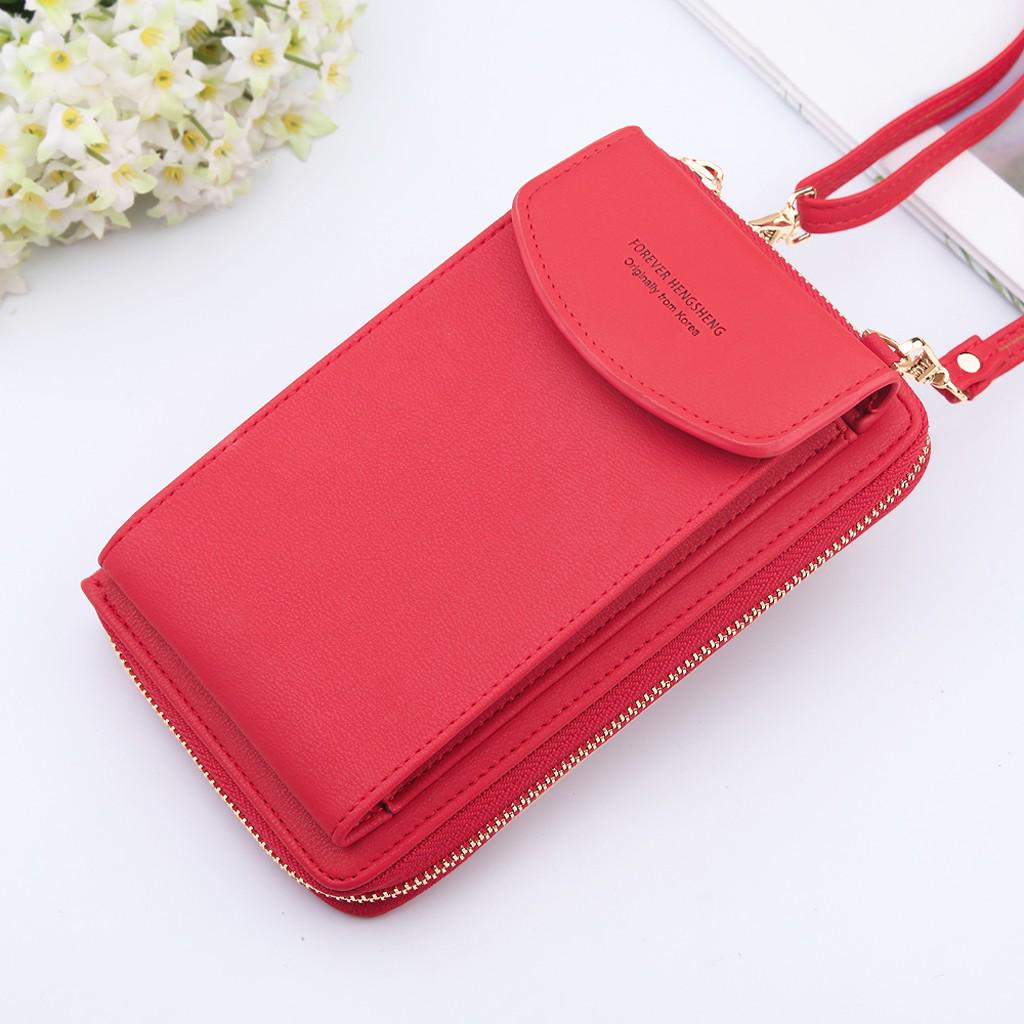 

Women Mobile Phone Bag Buckle Shoulder Messenger Bag Large Capacity Wallet червоний