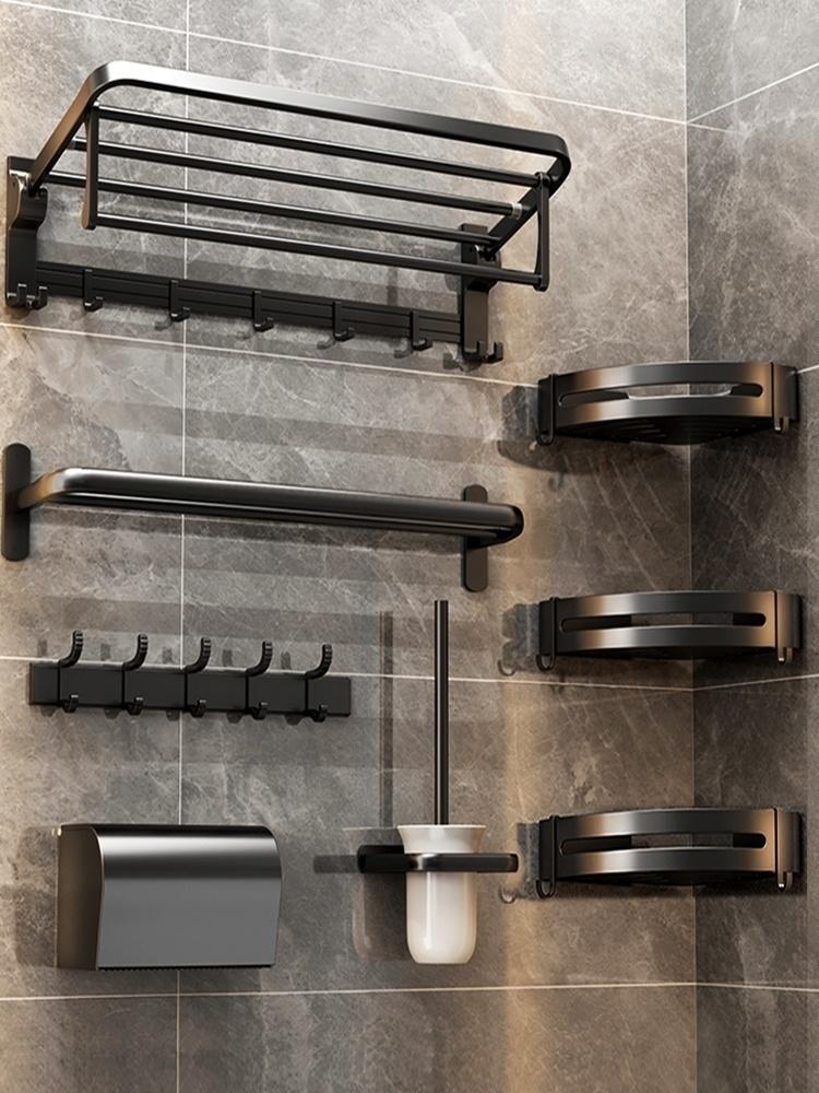 No Drill Bathroom Hardware Towel Rack with Hook Wall Mounted Towel Bar Tissue Holder Toothbrush Holder For Home Accessories